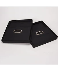 Household Essentials Storage Bins with Lids and Chromed Grommet Handles, Set of 2, Black