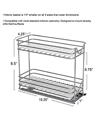 Household Essentials Glidez Steel Pull-Out Storage Organizer with Plastic Liners, 2 -Tier Design, Brushed Silver