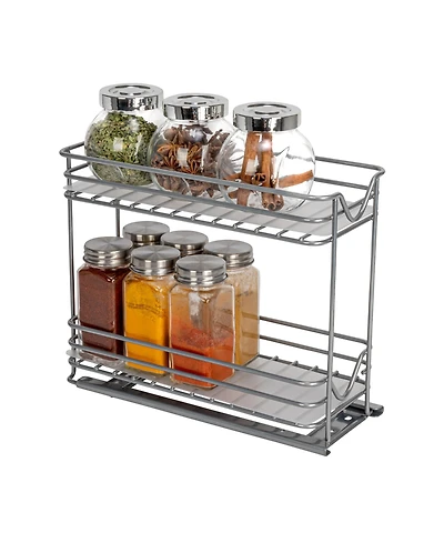 Household Essentials Glidez Steel Pull-Out Storage Organizer with Plastic Liners, 2 -Tier Design, Brushed Silver
