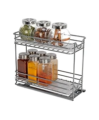Household Essentials Glidez Steel Pull-Out Storage Organizer with Plastic Liners, 2 -Tier Design, Brushed Silver