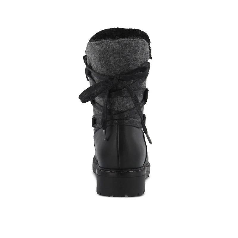 Patrizia Women s Dawna Sculpted Heel Booties with Faux Wool Shaft and Back Lace Detail