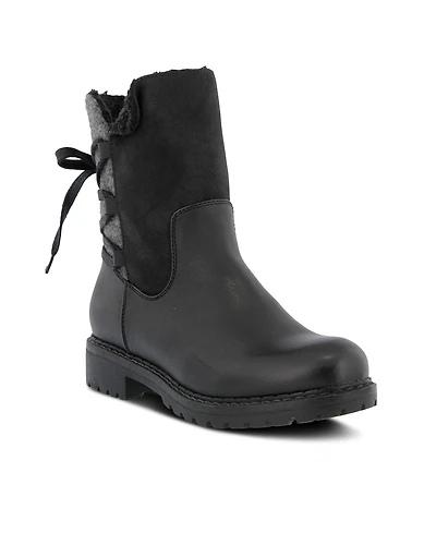 Patrizia Women s Dawna Sculpted Heel Booties with Faux Wool Shaft and Back Lace Detail