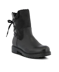 Patrizia Women s Dawna Sculpted Heel Booties with Faux Wool Shaft and Back Lace Detail