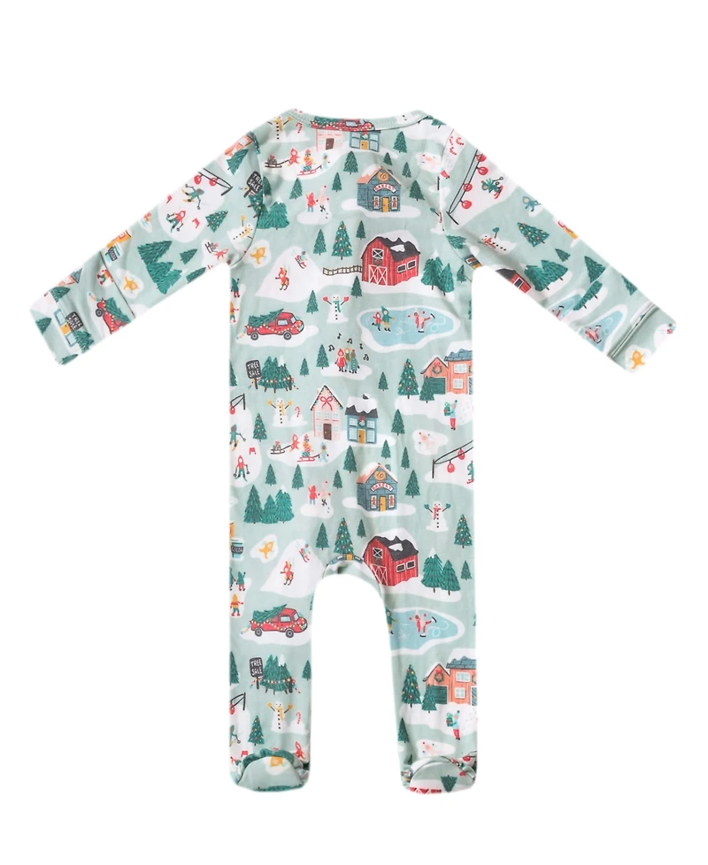 Copper Pearl Baby Boys' and Girls' Snowy Slopes Printed Zip-Up Footed Pajamas