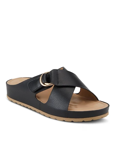 Patrizia Women s Rutha Criss-Cross Strap Slide Sandals with Gold Buckle and Padded Insole