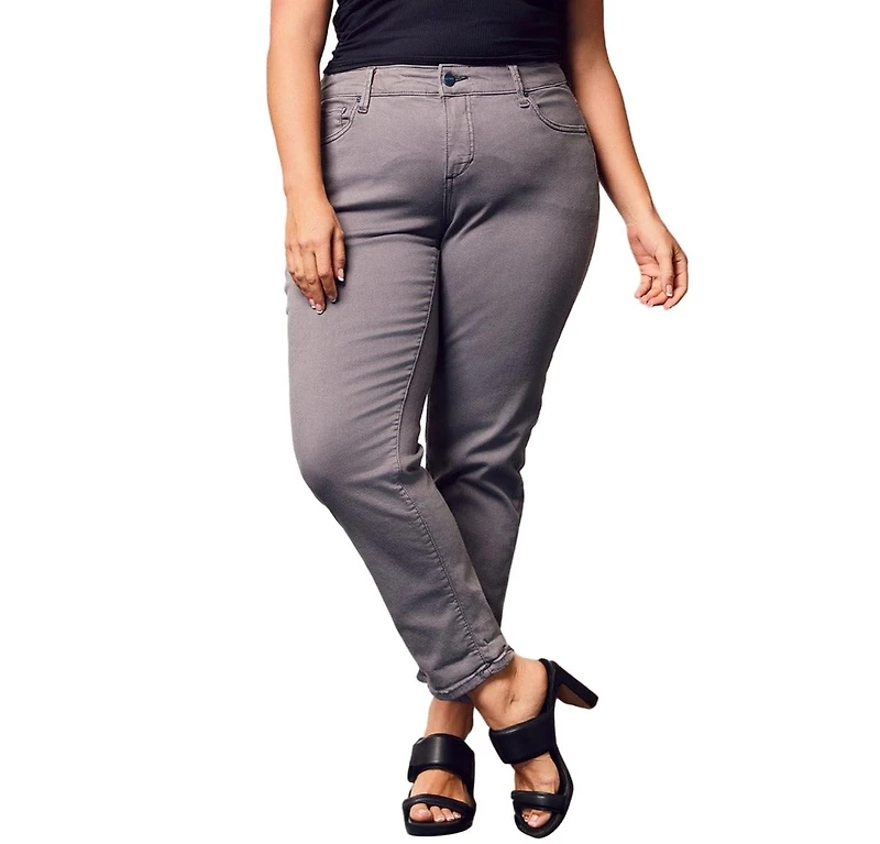 Slink Jeans Women's Color Mid Rise Boyfriend pants in rolled 25.5" Inseam - Grey