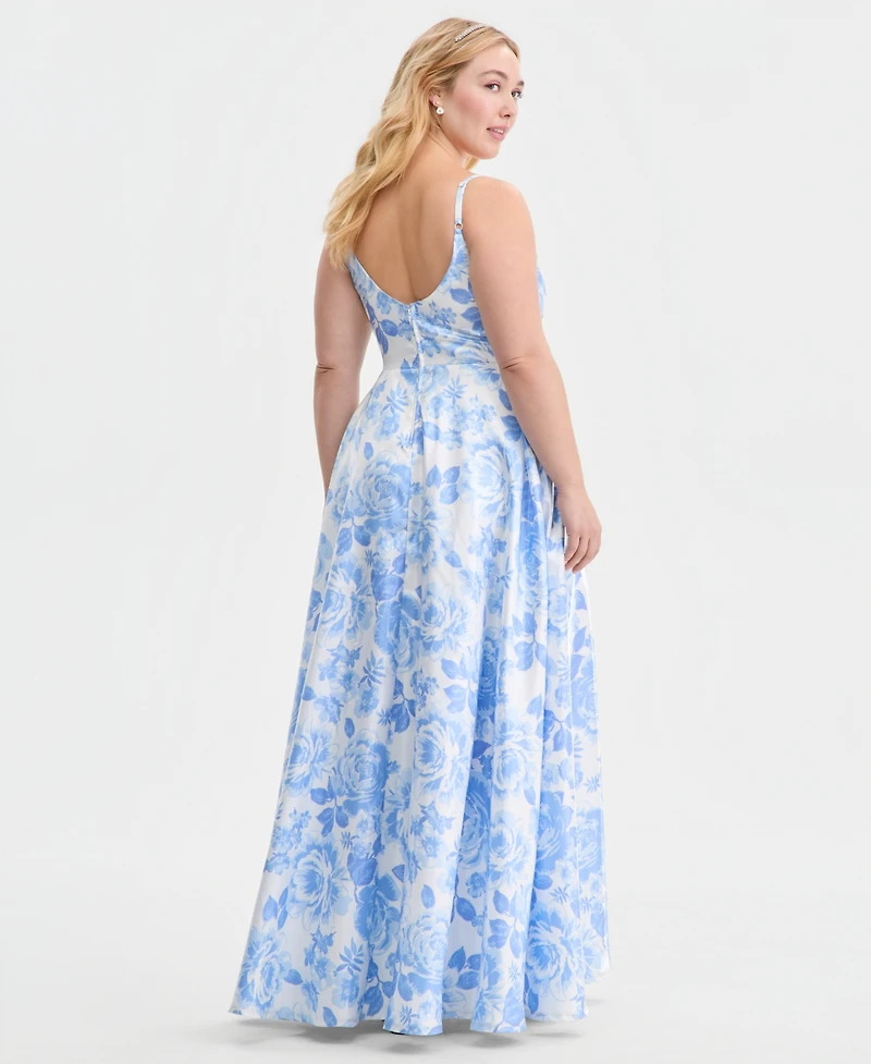 City Studios Trendy Plus Satin Keyhole-Cutout Gown