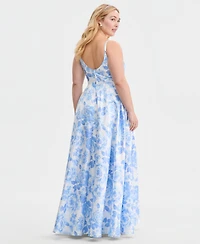 City Studios Trendy Plus Satin Keyhole-Cutout Gown