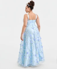 Say Yes Trendy Plus Floral Print Applique Gown, Created for Macy's