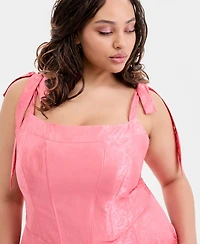 B Darlin Trendy Plus Shoulder-Tie Side-Slit Gown