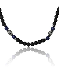 Lucky Brand Men s Lava Rock & Lapis Beaded 22'' Necklace, Silver Tone Barrel Accents