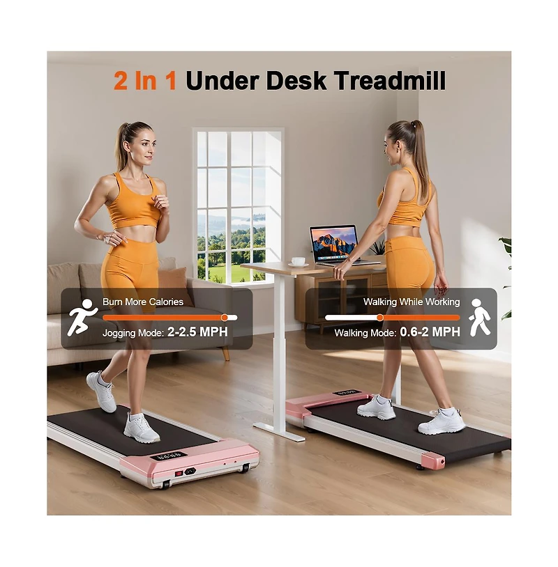 Deerrun Treadmills 15.3539.37 Inch Belt Gold Color,3 in 1 350lbs Capacity Under Desk Walk Pad, 0.6-3.8 Mph with PitPat App