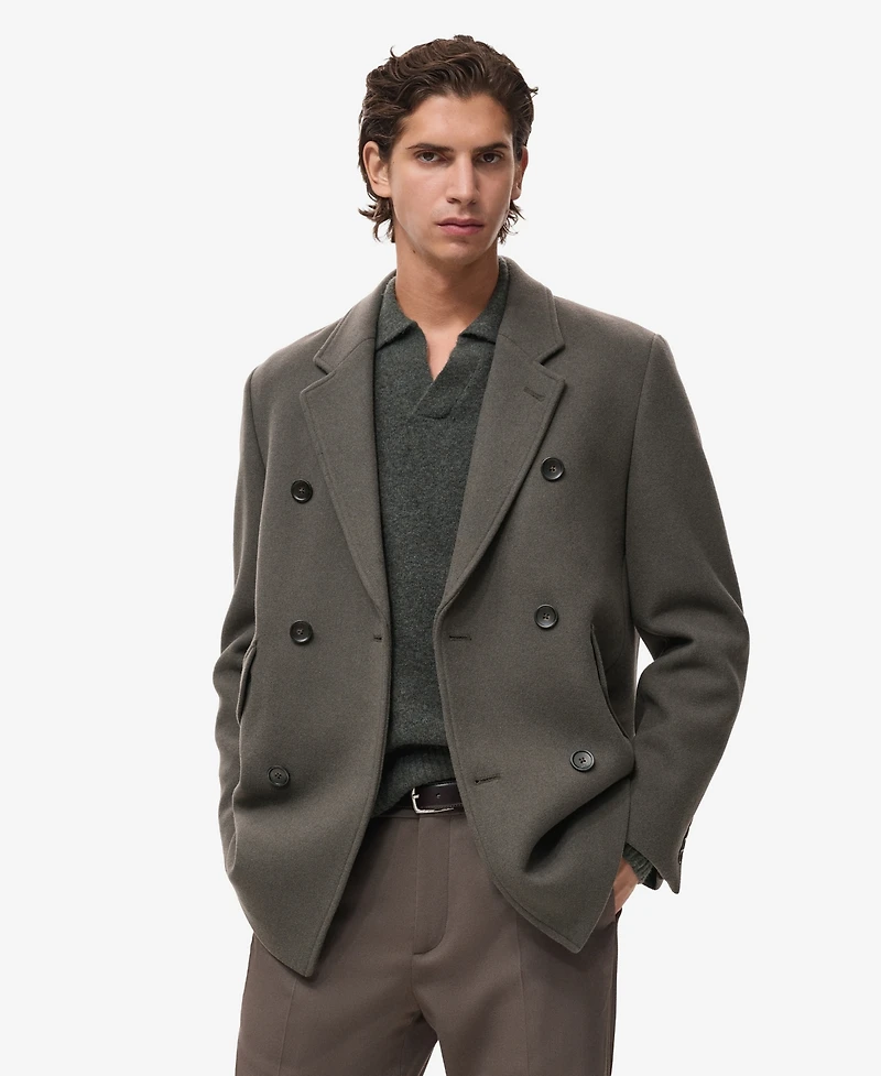 Mango Men's Double-Breasted Wool-Blend Coat
