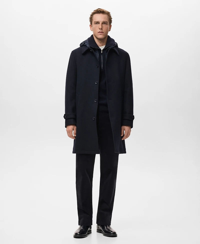 Mango Men's Detachable Hood Wool Coat