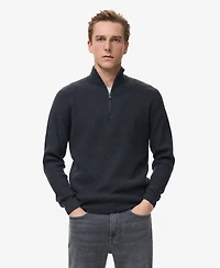 Mango Men's Zip Neck Ribbed Sweater