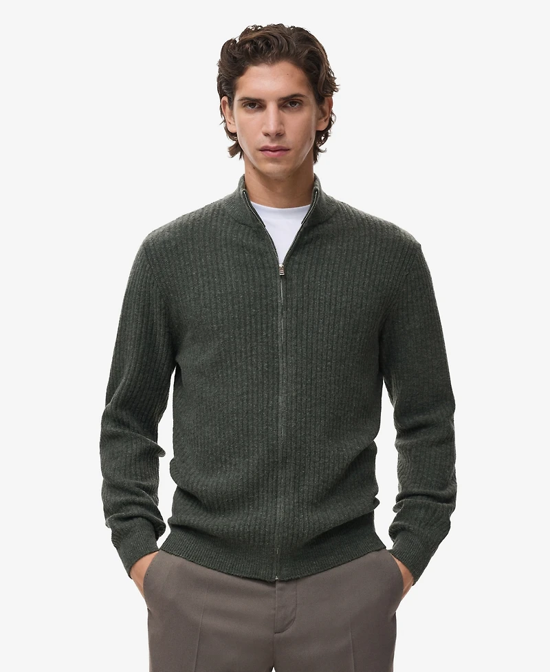 Mango Men's Ribbed-Knit Zipper Cardigan
