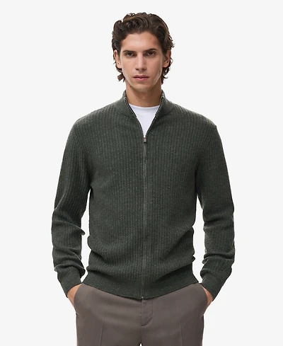Mango Men's Ribbed-Knit Zipper Cardigan