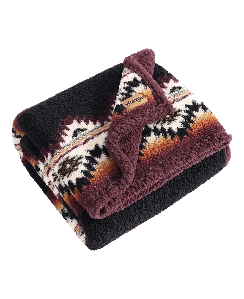 Wrangler Mountain Fog Printed Sherpa Throw, 50" x 70"