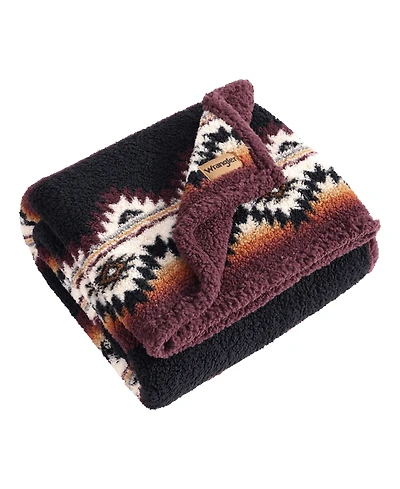 Wrangler Mountain Fog Printed Sherpa Throw, 50" x 70"