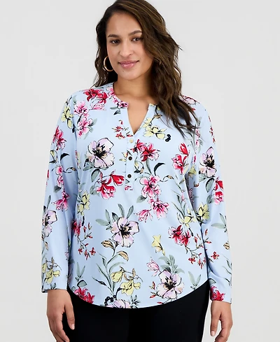 I.n.c. International Concepts Plus Split-Neck Top, Macy's Exclusive