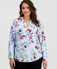 I.n.c. International Concepts Plus Split-Neck Top, Macy's Exclusive
