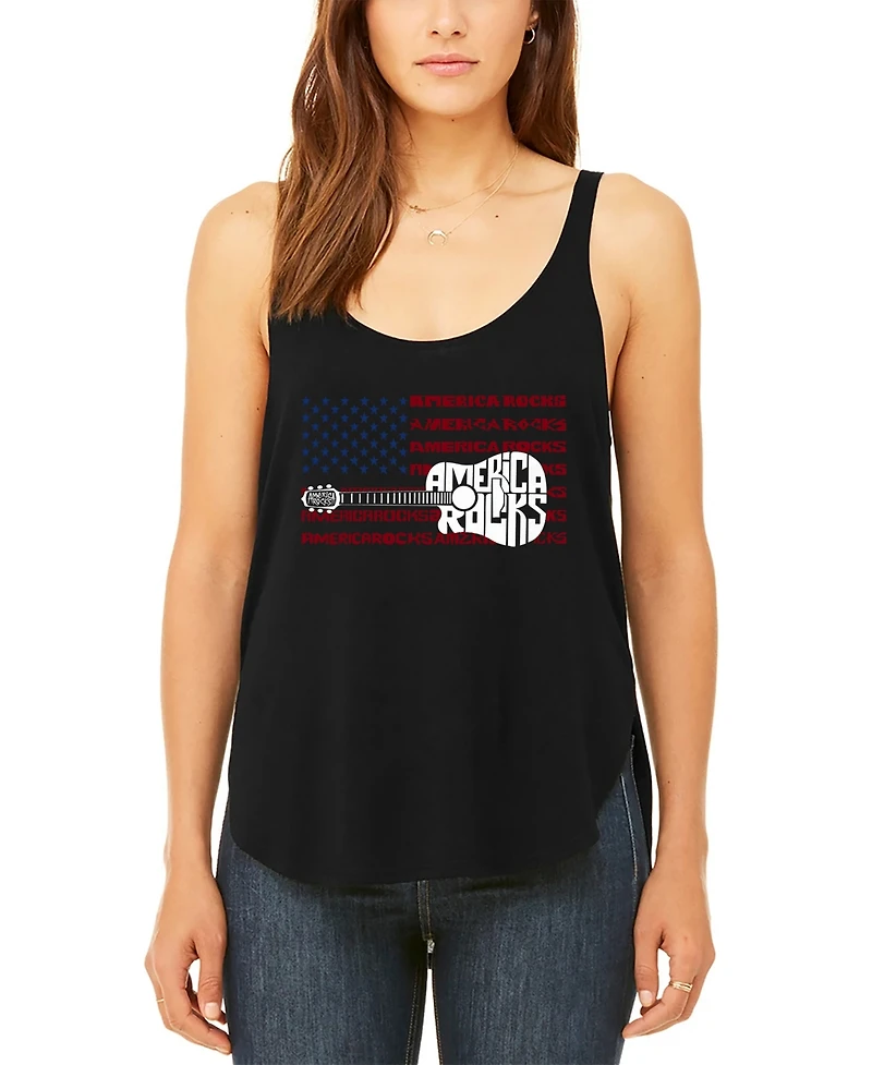La Pop Art Women's America Rocks Premium Word Flowy Tank Top