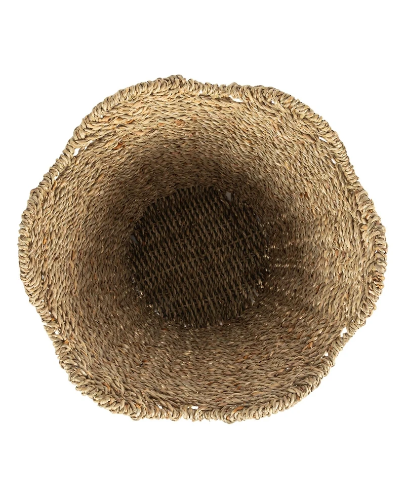 Household Essentials Woven Seagrass Wastebin with Scalloped Edge, Beige