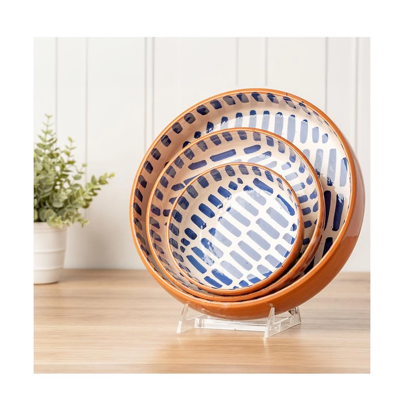 Verve Culture Ceramic Nesting Dish Set of 3 - Blue Stripe