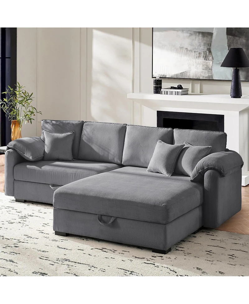 Hulala Home Brandee 2 - Piece Reversible Corduroy Sectional Sofa Chaise with Storage