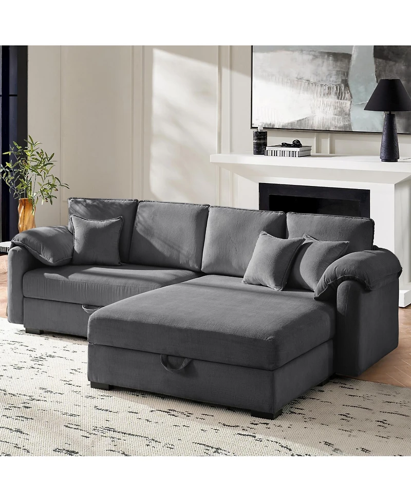 Hulala Home Brandee 2 - Piece Reversible Corduroy Sectional Sofa Chaise with Storage