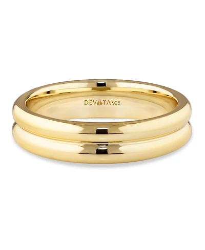 Devata Lined Band Ring in Gold Plated Sterling Silver, Size 7