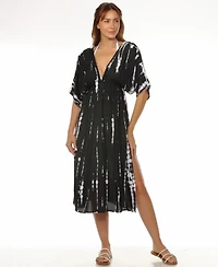 Raviya Women's Tie-Dyed Braid-Trim V-Neck Cover-Up Dress