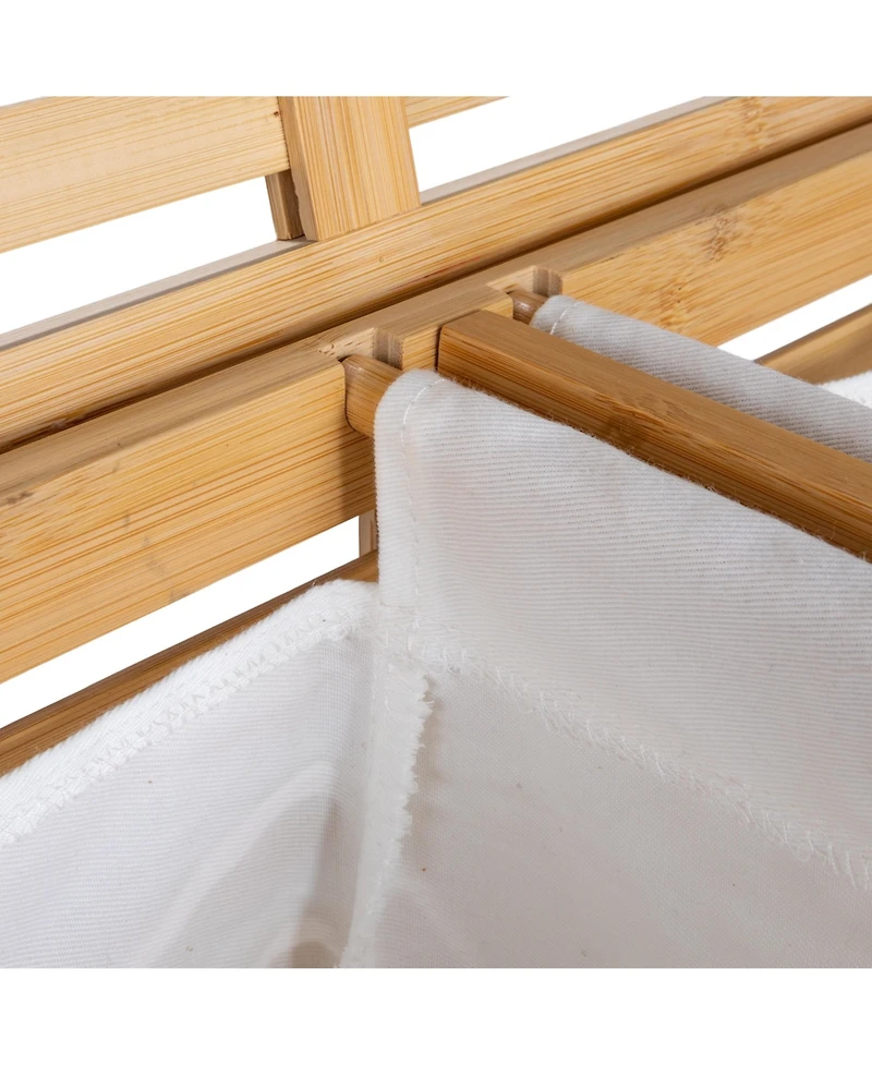 Household Essentials Bamboo and Cotton Double Laundry Sorter with Lid and Removable Cotton Bags