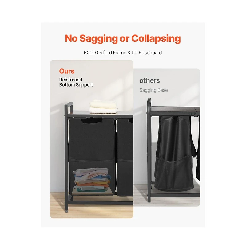 Laundry Sorter Cart with 4 Bags, Metal Frame, and Wood Top