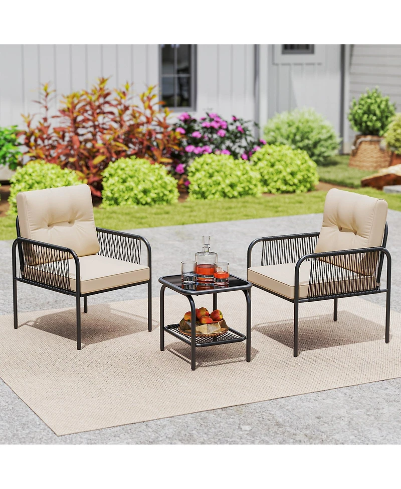 Slickblue 3 Pieces Outdoor Rattan Furniture Conversation Set