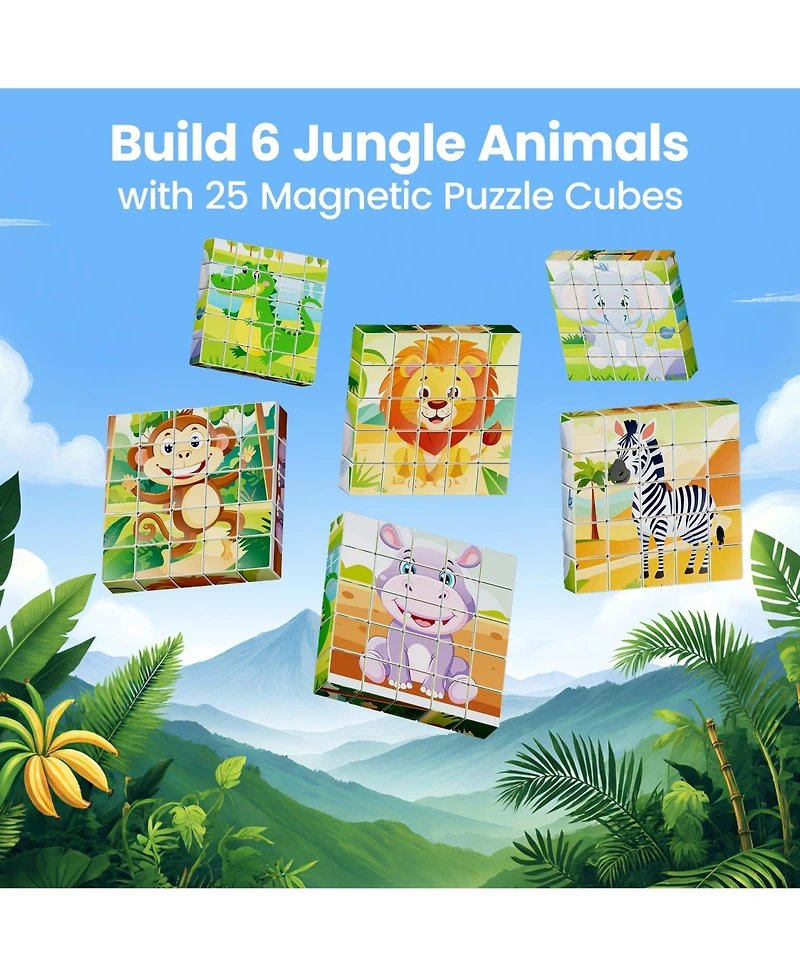 Contixo ST10 Magnetic Jungle Animal Puzzle Blocks – 25-Piece Stem Learning Toy, 6-in-1 Puzzles for Kids Ages 3+