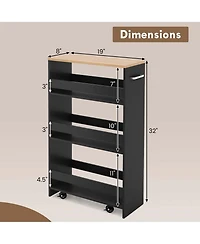 Costway 4-Tier Rolling Storage Cart 8" Slim Kitchen Cart on Wheels with Open Shelves