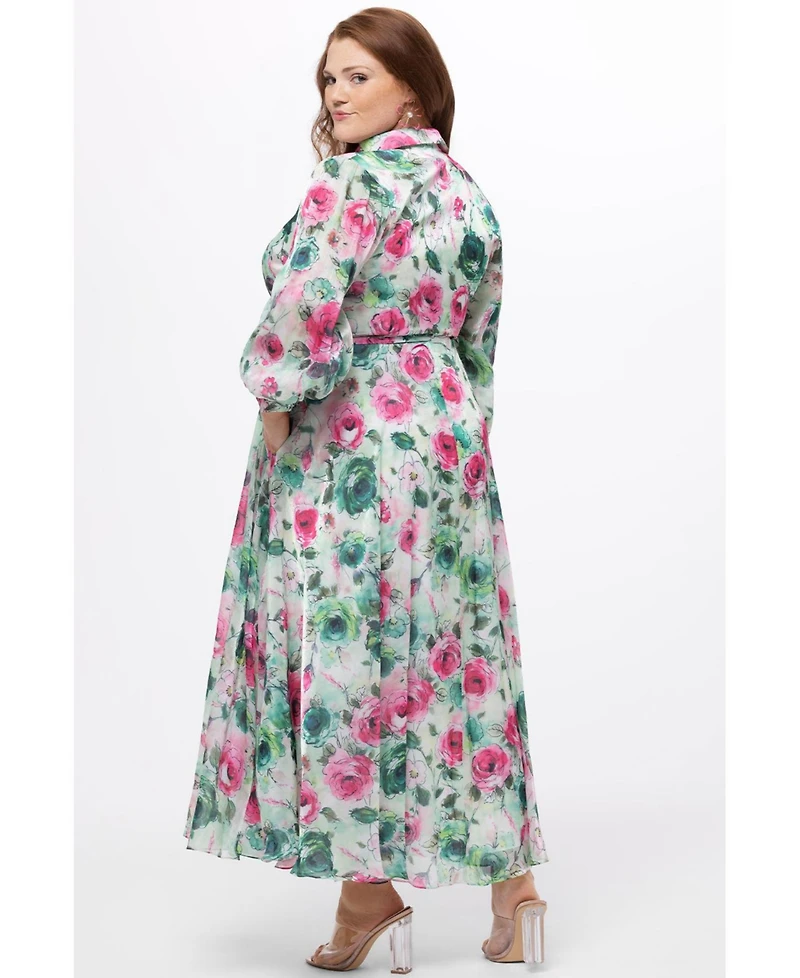 Celebrations by Sydney's Closet Women's Long Sleeve Floral Button Down Dress