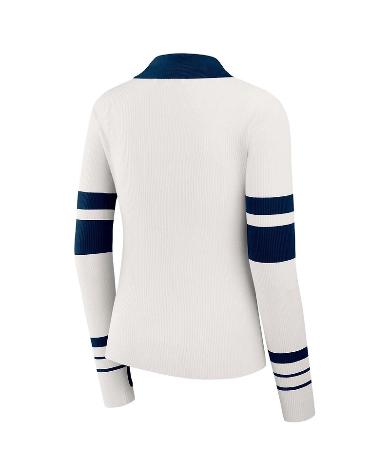 Wear by Erin Andrews Women's White Denver Broncos Ribbed Henley Polo Sweater