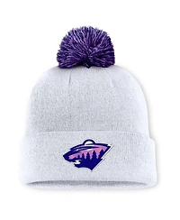 Men's White Minnesota Wild Authentic Pro Hockey Fights Cancer Cuffed Knit Hat with Pom