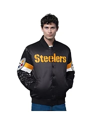 Starter Men's Black Pittsburgh Steelers Triple Option Satin Varsity Full-Snap Jacket