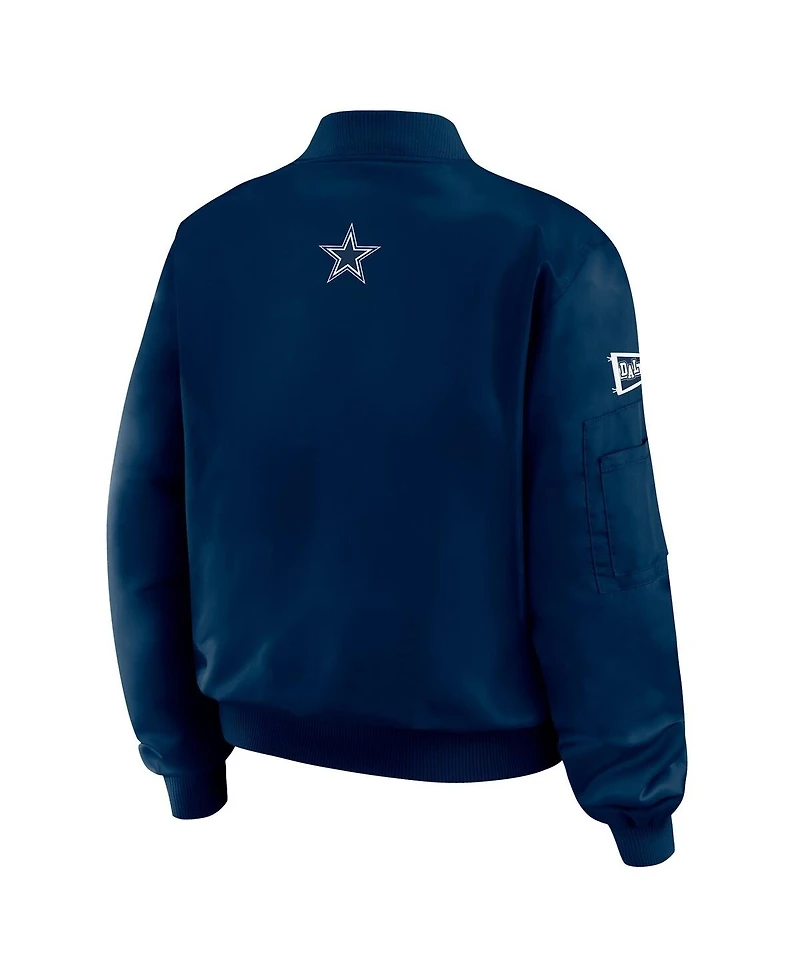 Wear by Erin Andrews Women's Navy Dallas Cowboys Patch Full-Zip Bomber Jacket