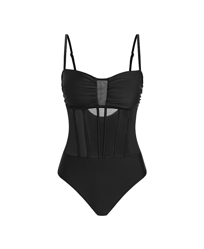 Cupshe Women's Sweetheart One Piece Swimsuit with Mesh Detail