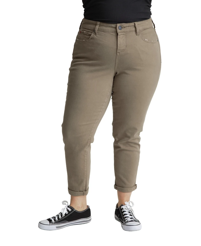 Slink Jeans Women's Color High Rise Boyfriend Rolled Hem 28" Inseam - Dark Olive