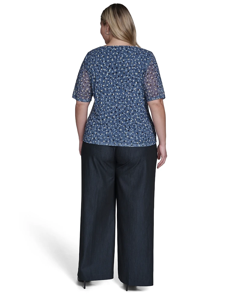 Calvin Klein Plus Printed Gathered Shoulder Top