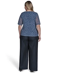 Calvin Klein Plus Printed Gathered Shoulder Top