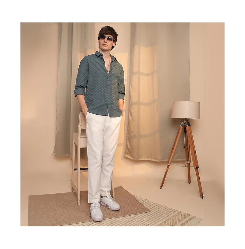 Campus Sutra Men's Charcoal Grey Honeycomb-Textured Oversized Shirt