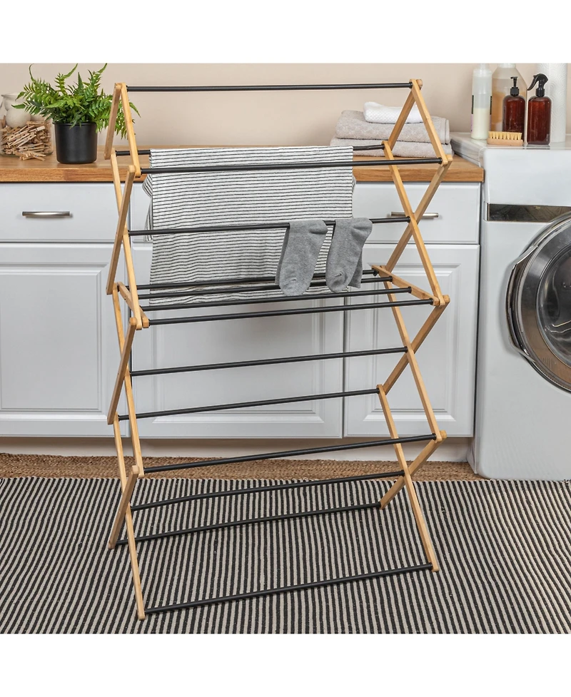 Household Essentials Folding Clothes Drying Rack, with 14 Coated Metal Dowels, Black