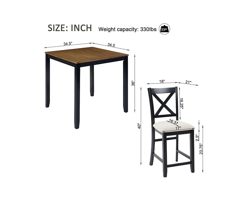 Casainc 5-Piece Classic Counter Height Wood Dining Set with 4 Chairs in Black and Oak Tones