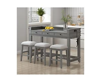 Casainc Trexm 4-Piece Retro Dining Set with Kitchen Table 3 Chairs and Storage Drawers